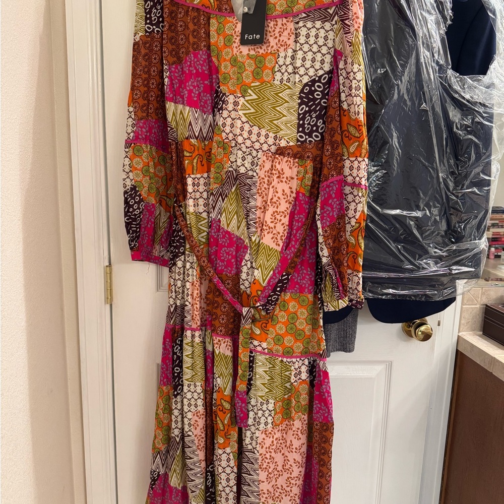 NWT Fate Vibrant Patchwork Long Sleeve Dress
